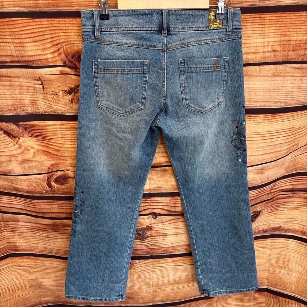 Z Cavaricci Juniors Y2K Mid Rise Straight Leg Med Wash Jeweled Jeans Sz 11 - Picture 2 of 11